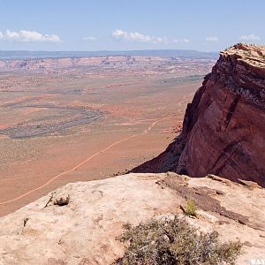 Comb Wash Road below with Cedar Mesa and Bear's Ears in the Distance