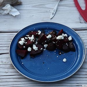 Roasted beats with goat cheese and balsamic reduction