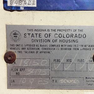 State of Colorado Tag on 1985 Keystone Camper