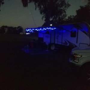 Lake Oklawaha KOA, Ft. McCoy, FL. Christmas lights on the awning