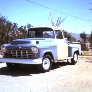 My first truck, 1956 Chev, bought from the Ridgecrest CA water dept. 235, floor shift