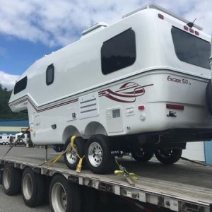 Loaded on the trailer for departure from Escape industries.