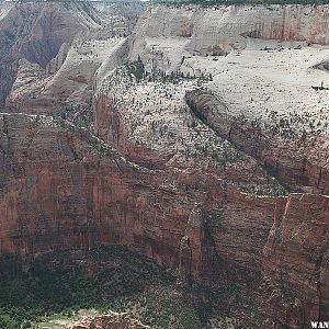 Looking down at Angels Landing from Observation Point