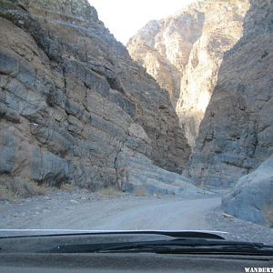 Through the windshield in Titus Canyon