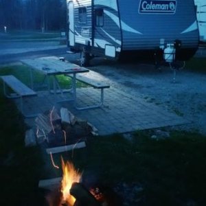 First trip out, first campfire of the year.  Cross Creek Campground Resort; 10 minutes from home, 10 minutes from Walmart or Meijer (the only thing we