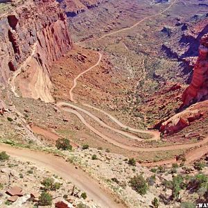 The Shafer Trail heads down to the White Rim