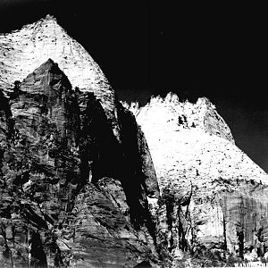 "Zion National Park, 1941, rock formation against dark sky" by Ansel Adams, ca. 1933-1942