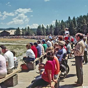 The faithful awaiting Old Faithful