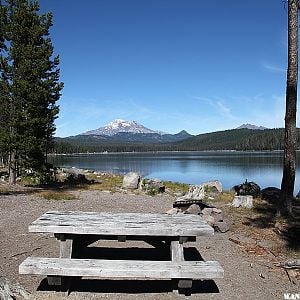 View of South Sister and Elk Lake from Point Campground