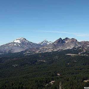 Three Sisters and Broken Top as seen from Tumalo Mountain