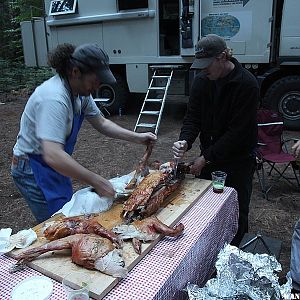 Marc carves the pig