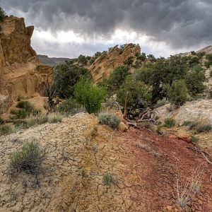 Colored Dirt and Clouds along Waterpocket Fold