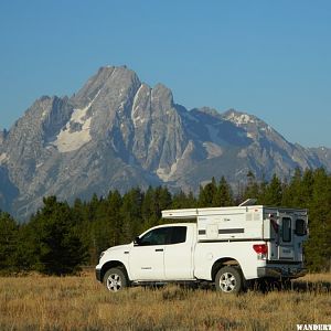 Grand camper in front of Grand Teton