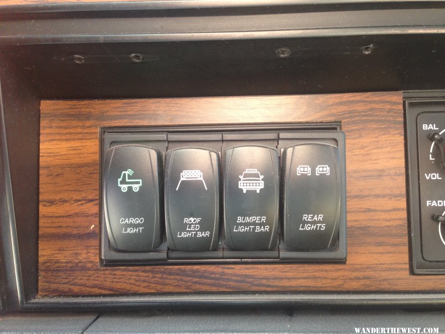 4-Gang Rocker Switch Panel Installed in Place of Cargo Light Switch