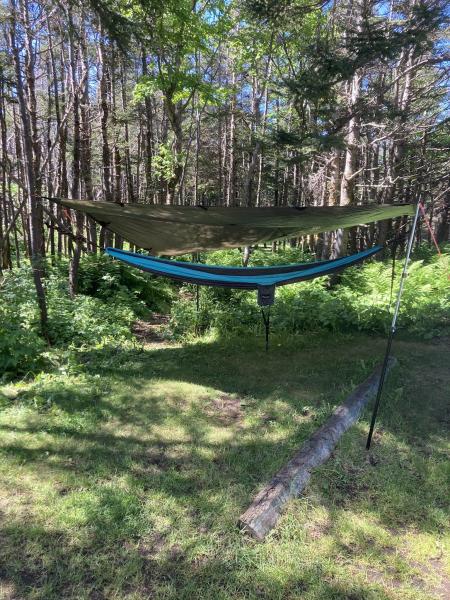 A small tarp over our hammock, nice shade, no rain