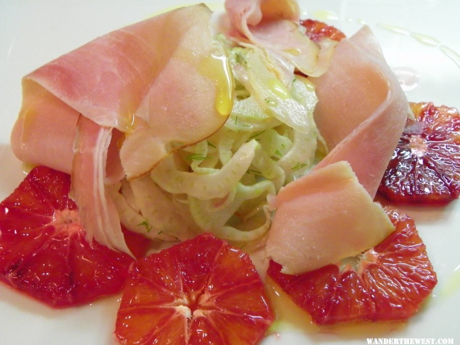 Blood orange, shaved fennel and Serrano Ham