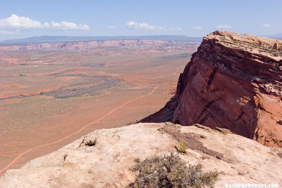 Comb Wash Road below with Cedar Mesa and Bear's Ears in the Distance