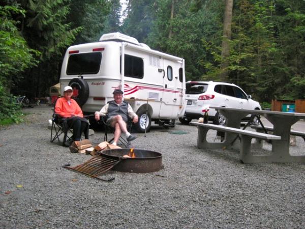 Enjoying the fire at Sequim Bay State Park, Washington.