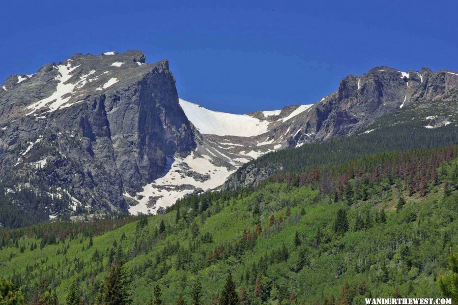 Flattop to Right; Hallet Peak to the Left