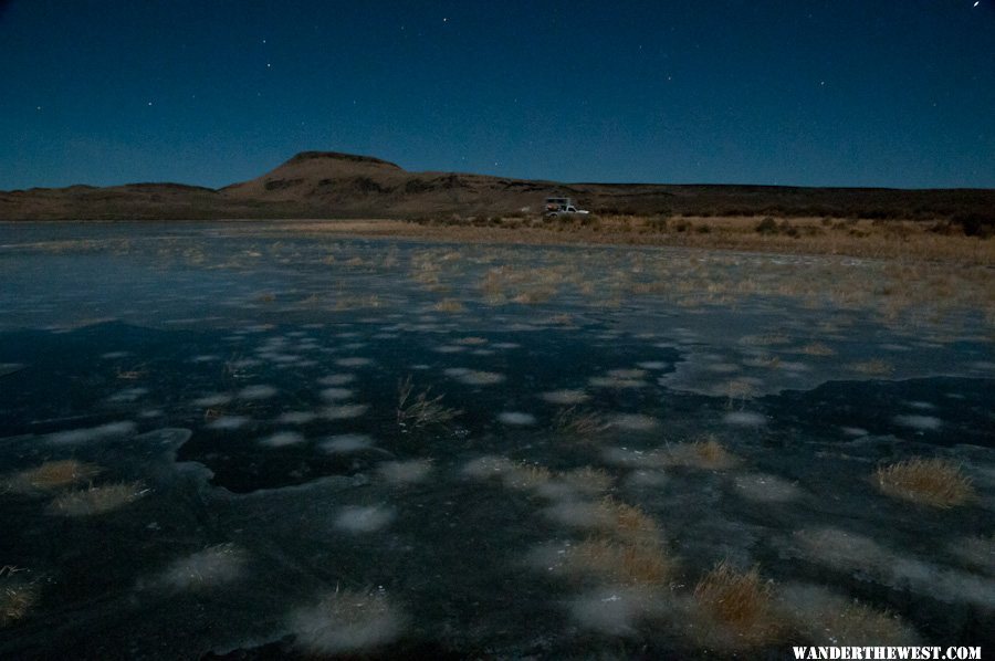 Frozen Big Spring Reservoir at Night