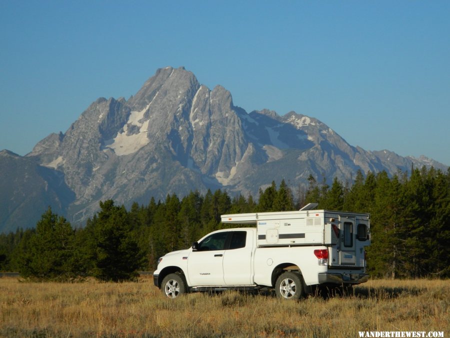 Grand camper in front of Grand Teton