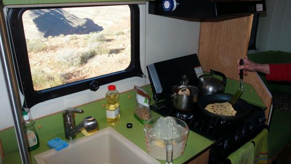 Kitchen with a view....pancakes and Canadian maple syrup at The Goosenecks