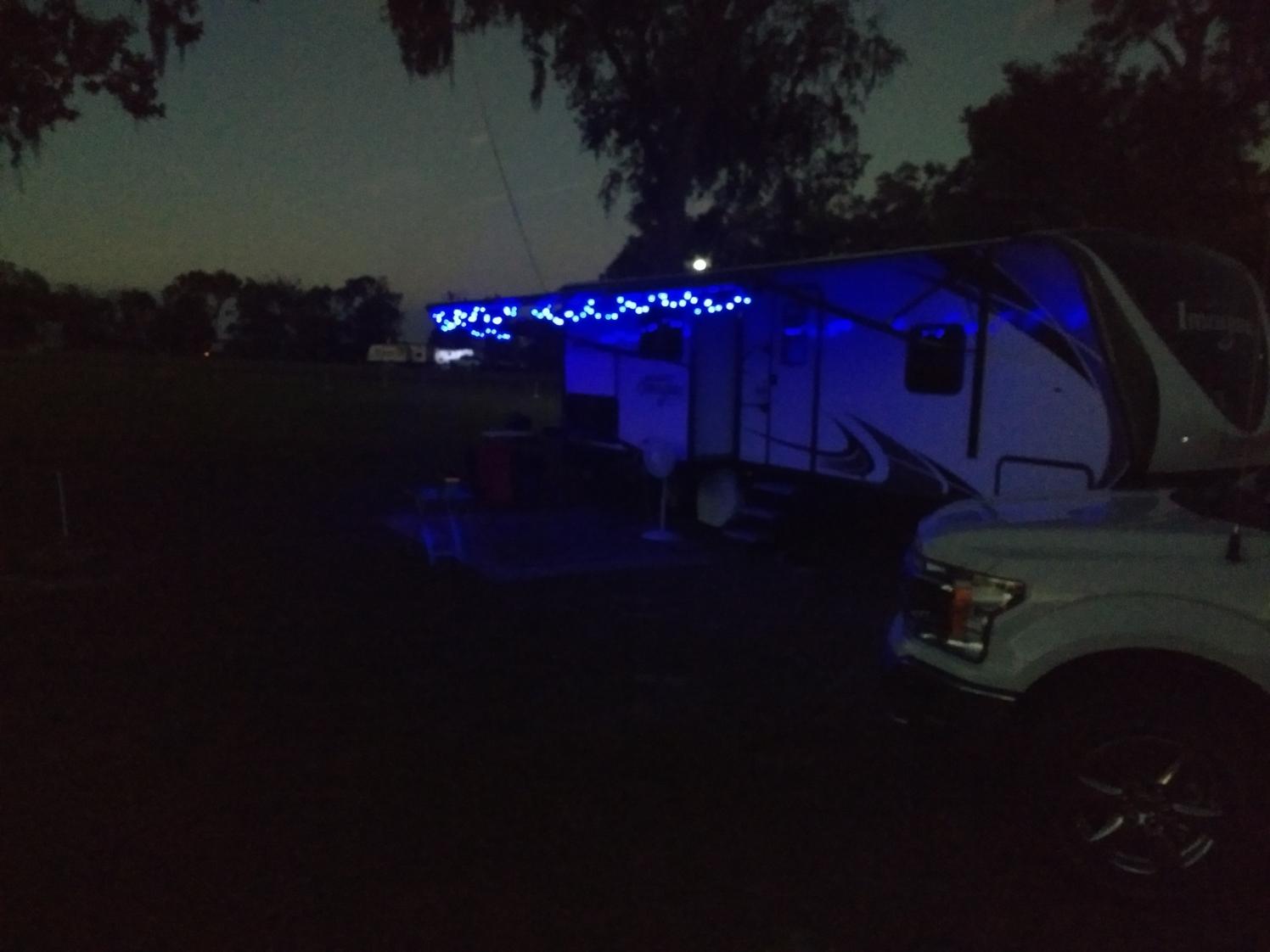 Lake Oklawaha KOA, Ft. McCoy, FL. Christmas lights on the awning