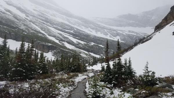 Many Glacier hike during snow