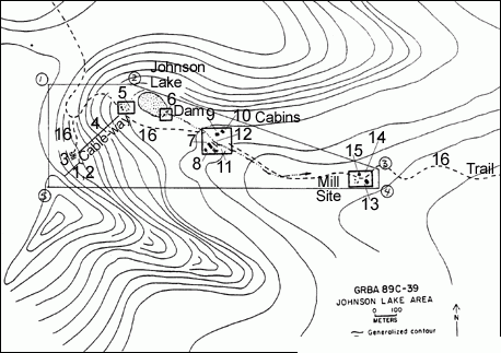 Map of the Johnson Lake Mine complex