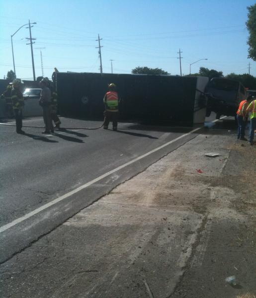 No one hurt and no one else involved!!  Blocking all lanes on I5 northbound for about 1 hour