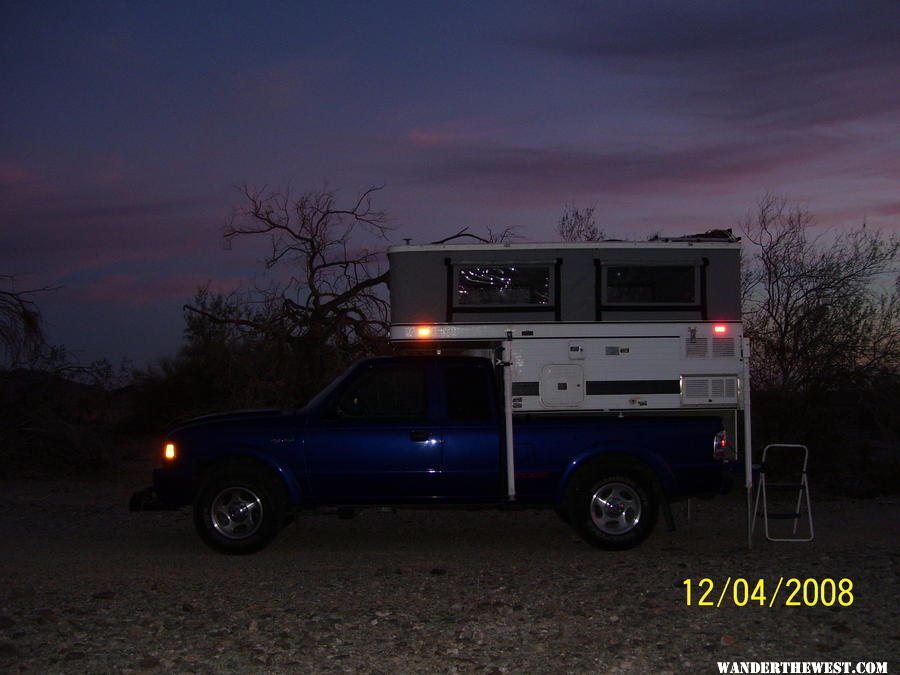 One of the first nights with the new camper in Arizona