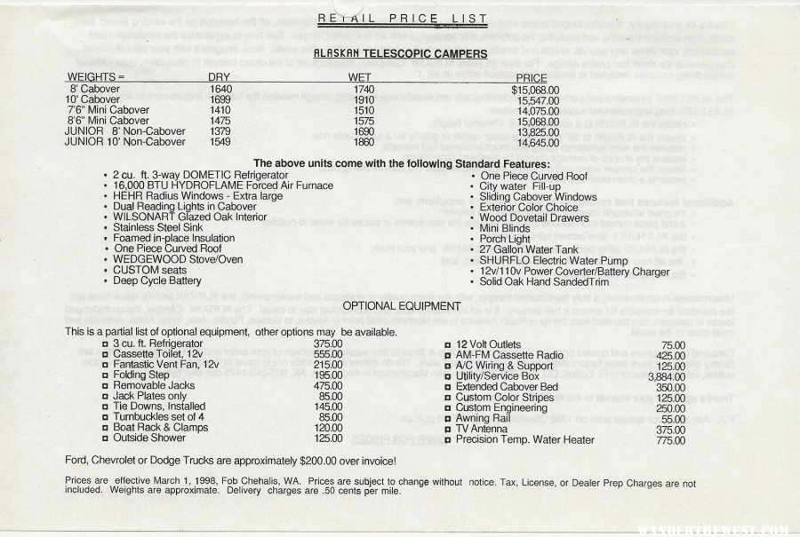 Retail Price List 1998 1