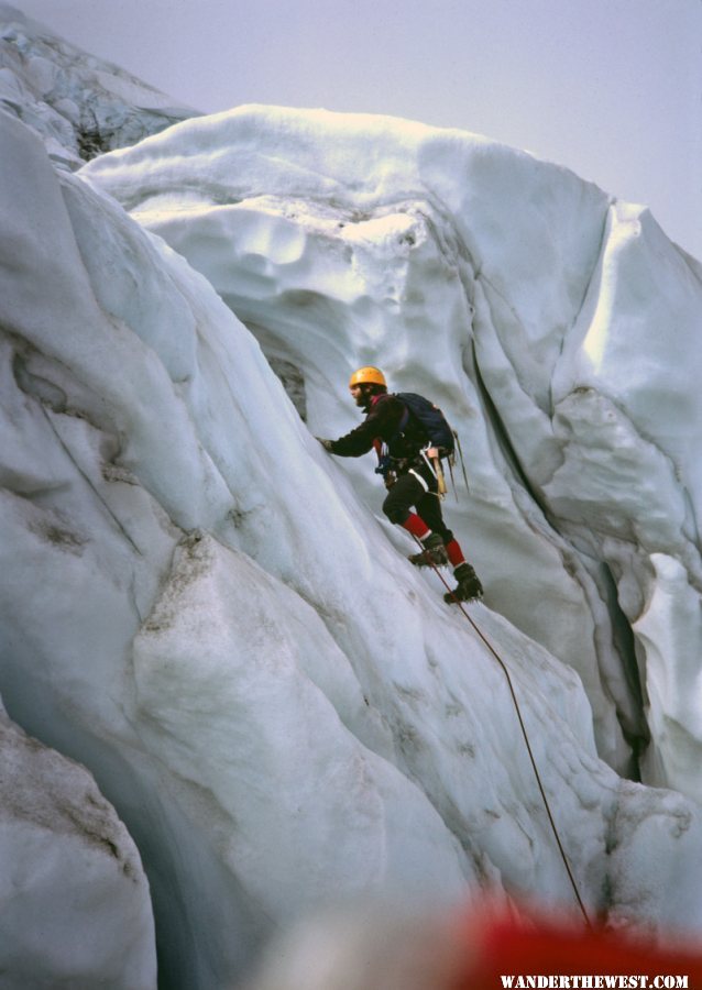 Steve Climbs out of a Slot--Mt St Helens