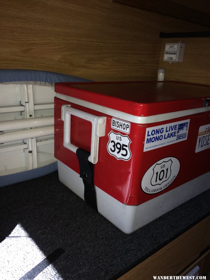 velcro tie down ice chest (well, now it's food pantry)